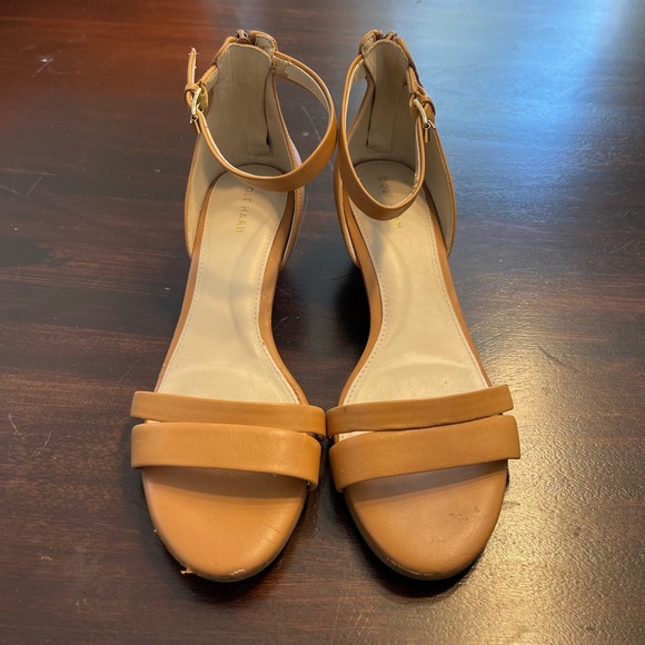 Cole Haan Womens Sandals Heels Ankle Strap Tan Leather Open Toe Casual Shoes - Picture 1 of 11